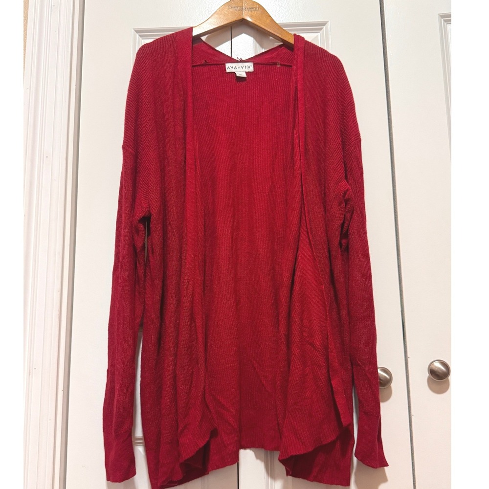 Ava & Viv Red Open Front Ribbed Cardigan Sweater Plus Size 1X Soft Knit